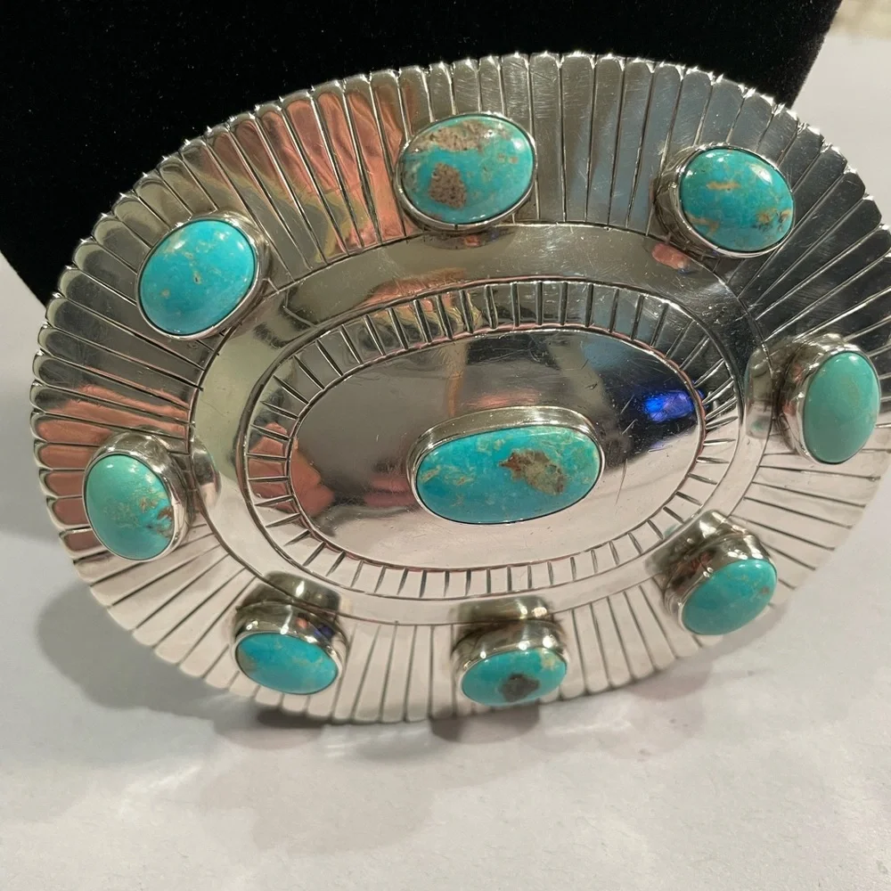 Silver and Turquoise Belt Buckle - Picture 4 of 4